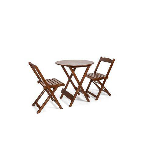 Conjunto Dobrável 70x70 Redondo com 2 Cadeiras - Imbuia - Btb Móveis