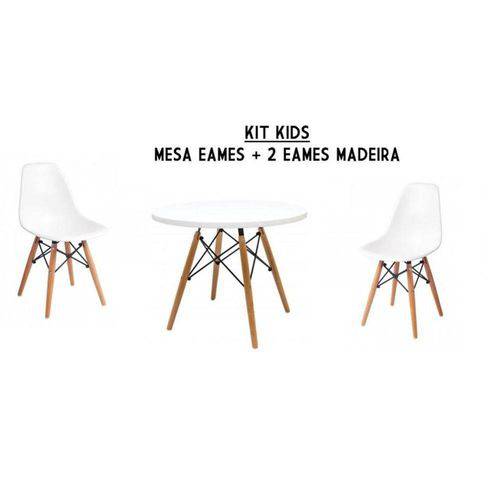 Conjunto Eames Infantil - Mesa e 2 Cadeiras Eames Wood Brancas AJK009BRC