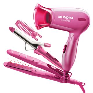 Conjunto Especial Fashion Pink Mondial - Prancha + Escova Modeladora + Secador 1200W Kit