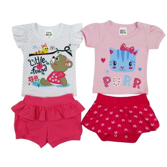 Conjunto Feminino Bebê Verão Kit com 2 Unidades Branco e Rosa-M