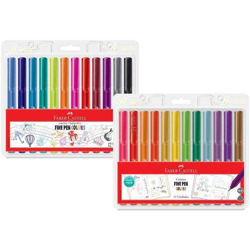 Conjunto Fine Pen Colors Faber Castell 12 Cores 2018 e 2019