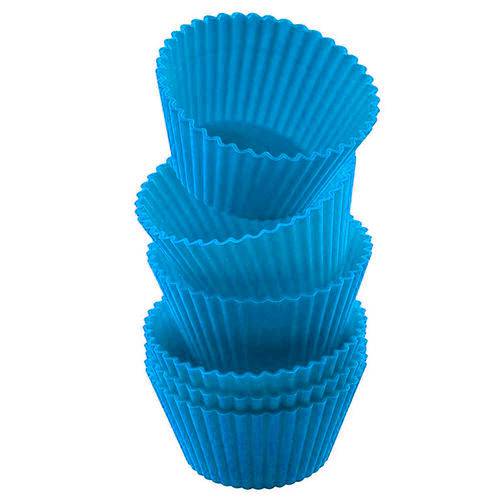 Forma de Cupcake Silicone Redonda C/ 6 Peças Azul