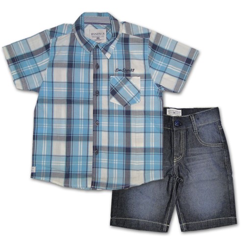 Conjunto Infantil Camisa Preppy e Bermuda Jeans 4