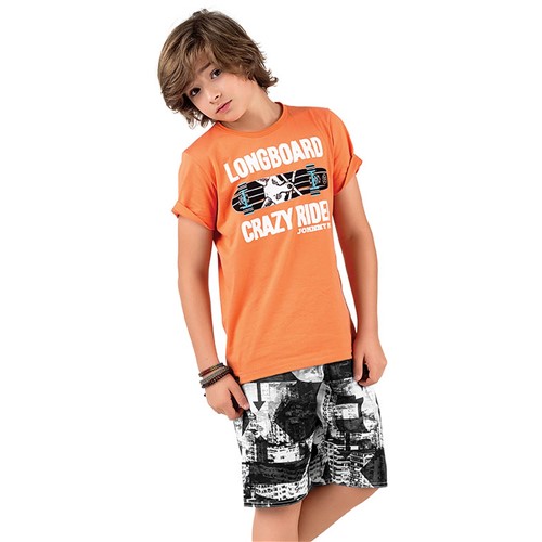 Conjunto Infantil Camiseta Longboard Coral e Bermuda Nylon Estampada Johnny Fox 4