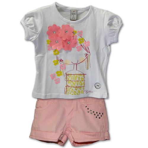 Conjunto Infantil Camiseta Menina Flores e Short Rosa 1