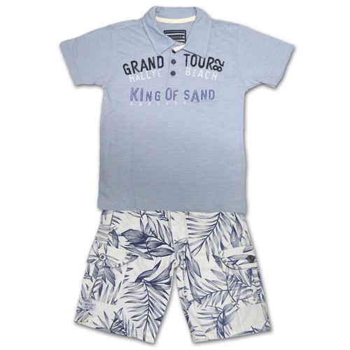 Conjunto Infantil Camiseta Polo Grand Tour e Bermuda Estampada Folhagem 4