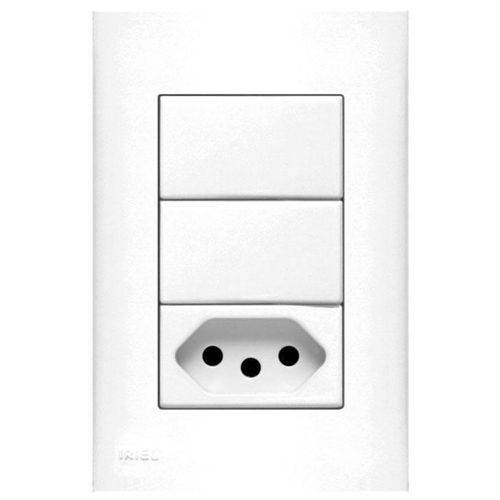 Conjunto Interruptor Simples Duplo e Tomada 10A Iriel Imperia, 4x2, Branco