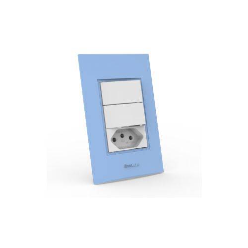 Conjunto 2 Interruptores Simples + Tomada 20A - Beleze Azul Pastel Enerbras