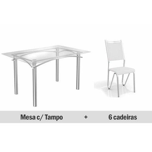 Conjunto Jantar Kappesberg- Base Elba C/Tampo Vidro 120cm+6 Cadeiras Londres- Cromada- Branco