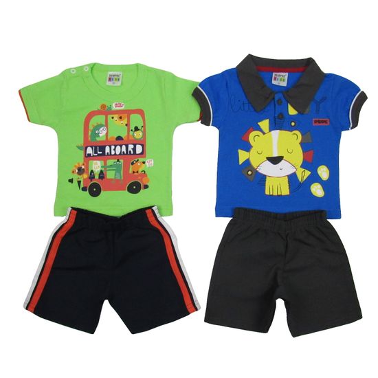 Conjunto Masculino Bebê Kit com 2 Unidades Verde e Azul Royal-M