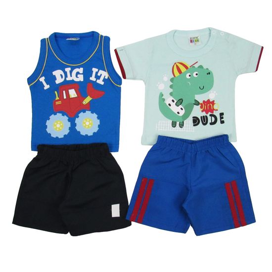 Conjunto Masculino Bebê Verão Kit com 2 Unidades Azul Royal e Verde-M