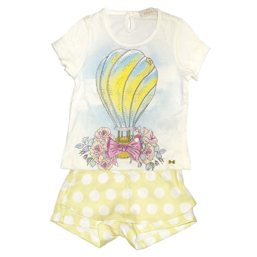 Conjunto Menina Camiseta Estampa Balão e Short Saia Amarelo com Poás Luluzinha 2