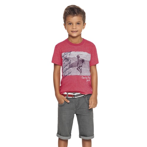 Conjunto Menino Camiseta Coral Surf e Bermuda Jeans Grafite Quimby 4t