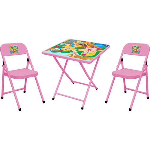 Conjunto Mesa + 2 Cadeiras Infantis Sapeca Pic Nic Aço Rosa - Metalmix