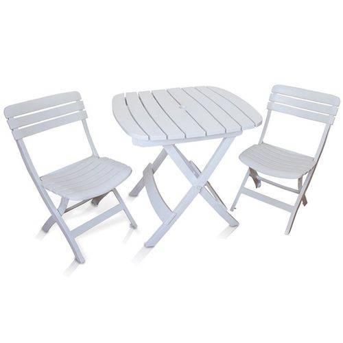 Conjunto Mesa 2 Cadeiras Ripada Dobrável Branca Antares