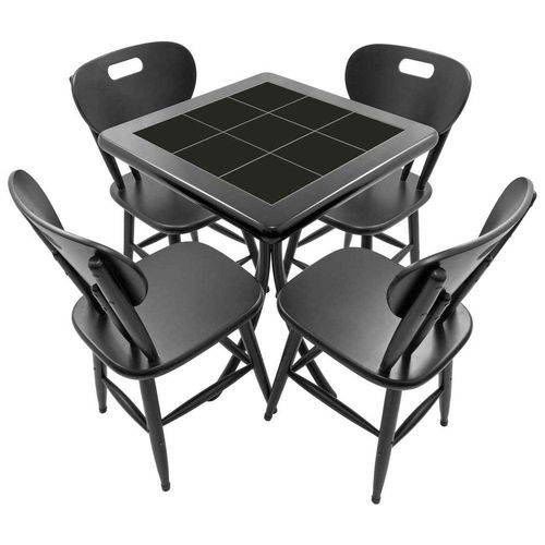 Conjunto Mesa de Azulejo Quadrada 60x60cm com 4 Cadeiras Azulejo Preto Preto - Tambo