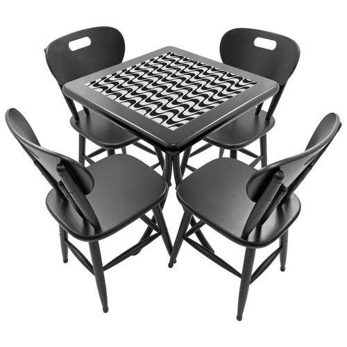 Conjunto Mesa de Azulejo Quadrada 60x60cm com 4 Cadeiras Copacabana Preto - Tambo