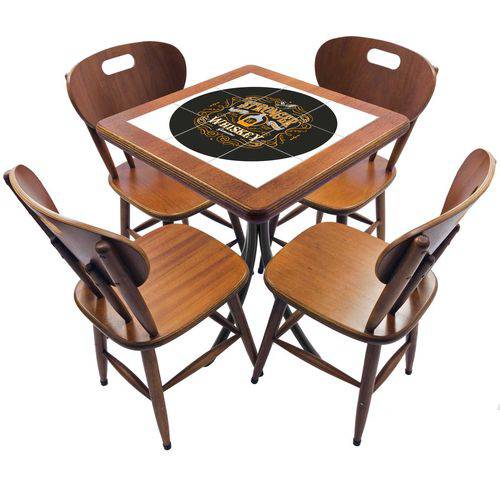 Conjunto Mesa de Azulejo Quadrada 60x60cm com 4 Cadeiras Stronger Whiskey Imbuia - Tambo