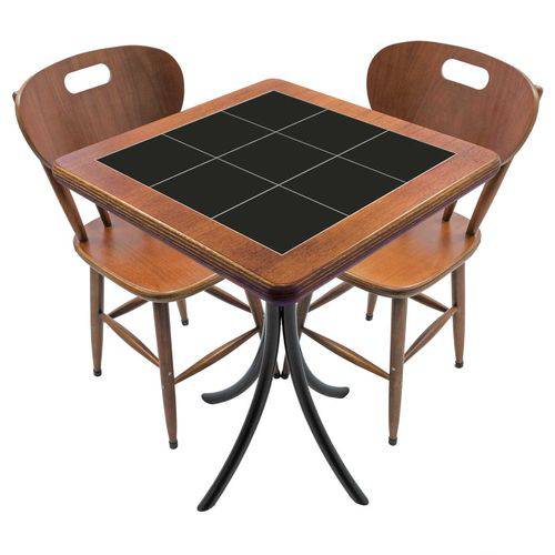 Conjunto Mesa de Azulejo Quadrada 60x60cm com 2 Cadeiras Azulejo Preto Imbuia - Tambo