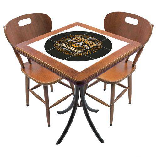 Conjunto Mesa de Azulejo Quadrada 60x60cm com 2 Cadeiras Stronger Whiskey Imbuia - Tambo