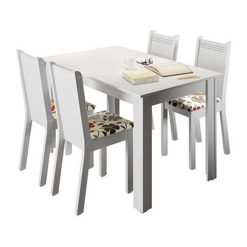 Conjunto Mesa de Jantar com 4 Cadeiras Branco-Hibiscos Rosie Madesa