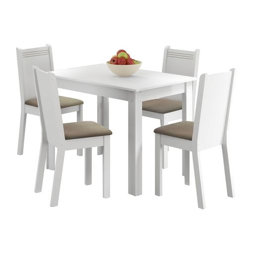 Conjunto Mesa de Jantar com 4 Cadeiras Branco-Pérola Rute Madesa