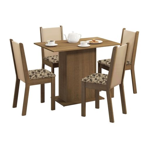 Conjunto Mesa de Jantar com 4 Cadeiras Rustic-Floral Talita Madesa