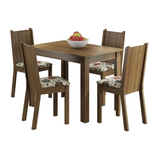 Conjunto Mesa de Jantar com 4 Cadeiras Rustic-Hibiscos Rute Madesa