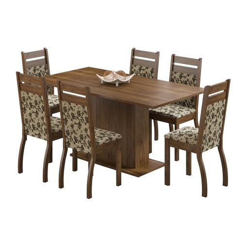 Conjunto Mesa de Jantar com 6 Cadeiras Estofadas Rustic-Floral Versalhes Madesa