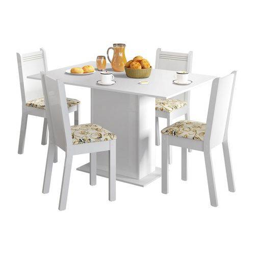 Conjunto Mesa de Jantar e 4 Cadeiras Branco-Lírio Lexy Madesa