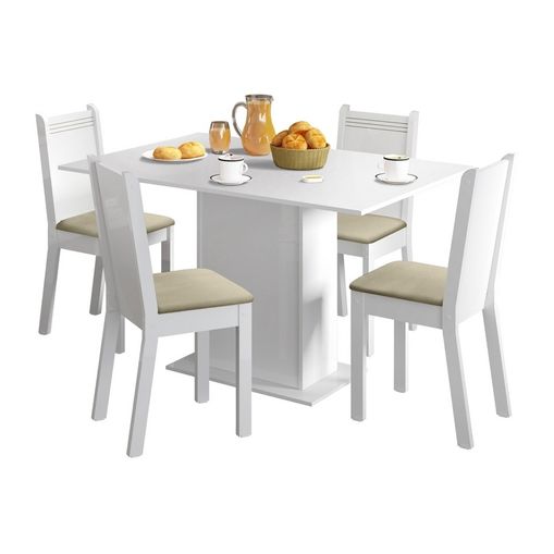 Conjunto Mesa de Jantar e 4 Cadeiras Branco-Pérola Lexy Madesa
