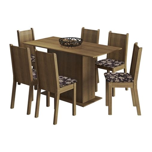 Conjunto Mesa de Jantar e 6 Cadeiras Rustic-Cacau Celeny Madesa