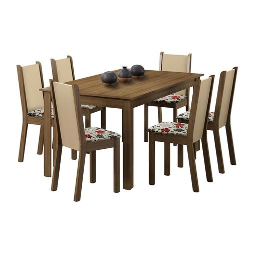 Conjunto Mesa de Jantar e 6 Cadeiras Rustic-Hibiscos Miriam Madesa