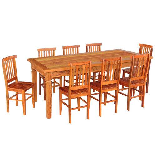 Conjunto Mesa de Jantar em Madeira Demolição 2m com 8 Cadeiras Minieira