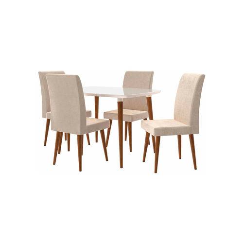 Conjunto Mesa de Jantar Jade C/ 4 Cadeiras 1,20x0,90 PÃ©s Palito White RV Móveis