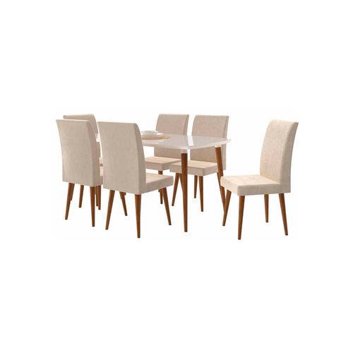 Conjunto Mesa de Jantar Jade C/ 6 Cadeiras 1,70x0,90 PÃ©s Palito White RV Móveis