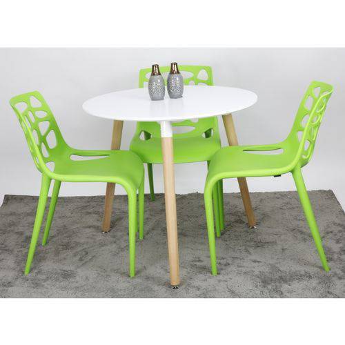 Conjunto Mesa de Jantar Kendy Planeta Casa com 3 Cadeiras Young - Branco/Verde