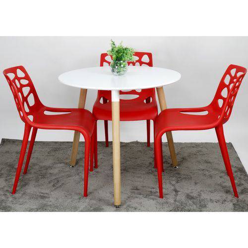 Conjunto Mesa de Jantar Kendy Planeta Casa com 3 Cadeiras Young - Branco/Vermelho