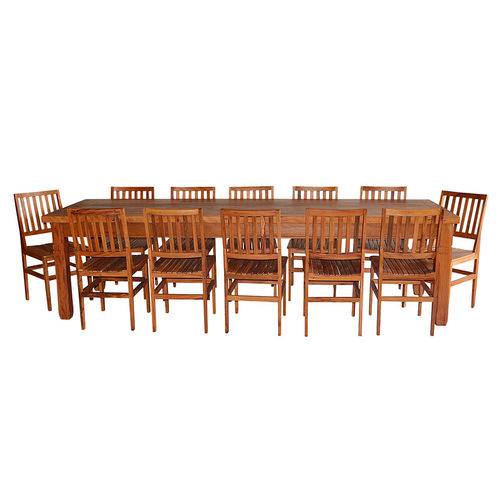 Conjunto Mesa de Jantar 3m com 12 Cadeiras Conforto em Madeira de Demolição