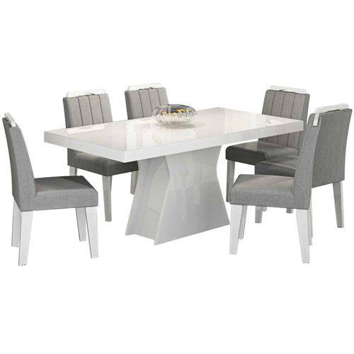 Conjunto Mesa de Jantar Olivia 1,80m com 6 Cadeiras Elisa Branco Tecido Platina Cimol