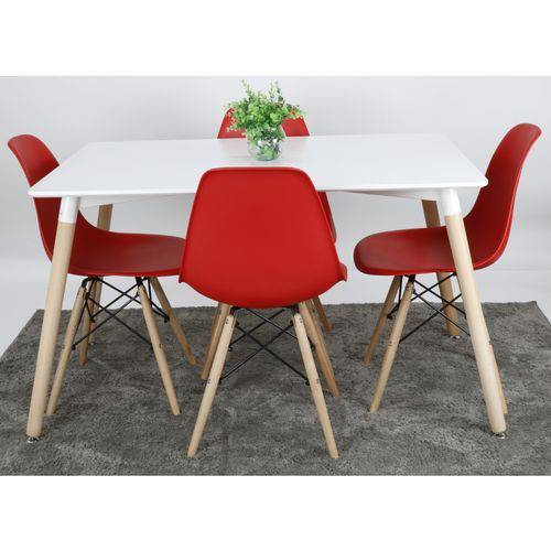 Conjunto Mesa de Jantar Planeta Casa Ana com 4 Cadeiras Pés Palito 120X80cm - Branco/Vermelho