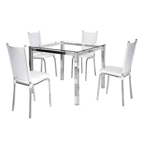 Conjunto Mesa de Jantar Vega Aço Cromado 4 Cadeiras Branco