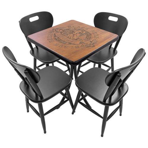 Conjunto Mesa de Madeira Pirografada Quadrada 60x60cm com 4 Cadeiras Black Beer Preto - Tambo