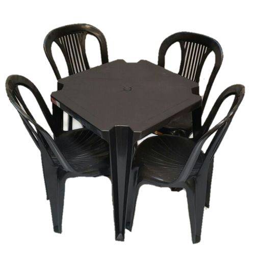 Conjunto Mesa e 4 Cadeiras Bistro Plástico Preto