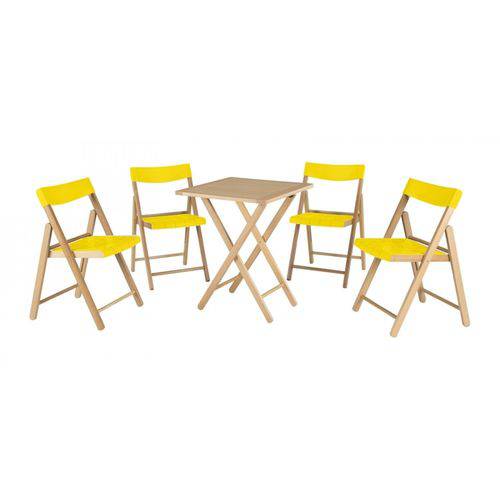 Conjunto Mesa e 4 Cadeiras Dobráveis Potenza Tramontina Natural/Amarelo