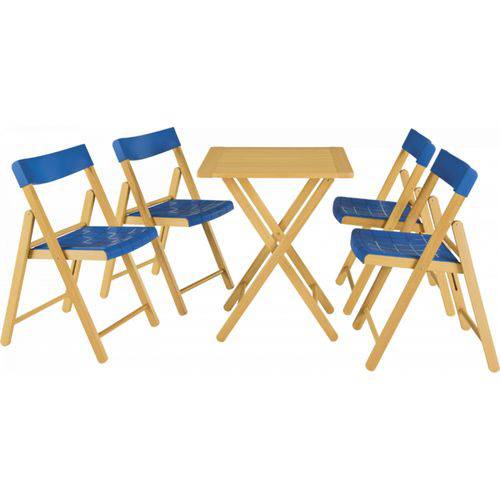Conjunto Mesa e 4 Cadeiras Dobráveis Potenza Tramontina Natural/Azul