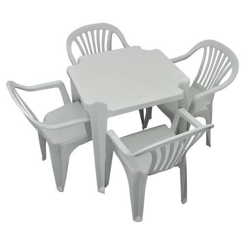 Conjunto Mesa e 4 Cadeiras Poltrona Plastico Branco