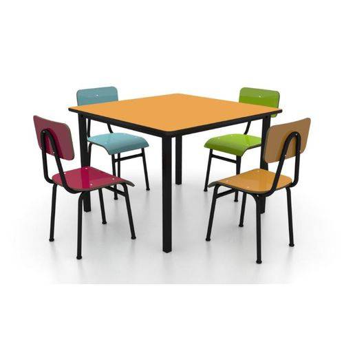 Conjunto Mesa Escolar 80x80cm e 4 Cadeiras - Juvenil