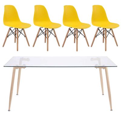 Conjunto Mesa Glass com 4 Cadeiras Amarelas OR-2216BC-CDAM