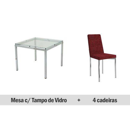 Conjunto Mesa Jantar Carraro- Base 326 Tampo 95cm+4 Cadeiras 399- Floral/Mad. Preto Trama